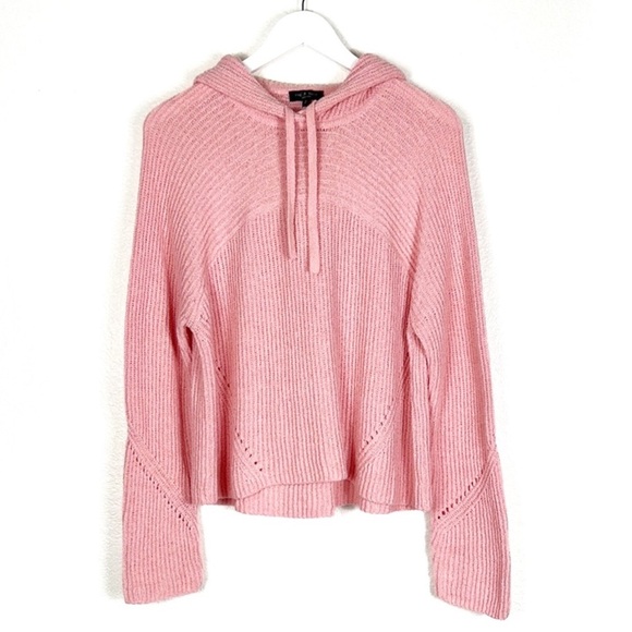 Rag & Bone Cotton Pink Sunny Rib Pullover Hooded Open Knit Sweater Size S Small - Picture 1 of 9